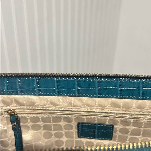 Vintage Kate Spade Teal Croc-Embossed Clutch Clean - Picture 4 of 5